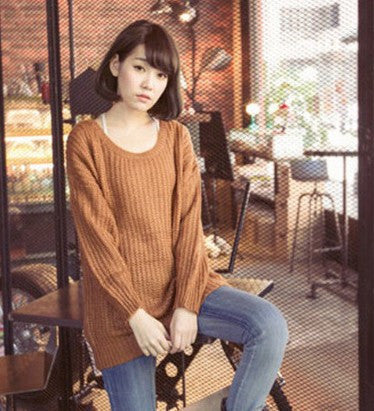 Long Pullover Loose Solid Color Knit Sweater - May Your Fashion - 5