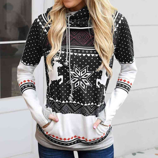 Reindeer & Snowflake Long Sleeve Hoodie with Pocket (5 Colors)  Krazy Heart Designs Boutique