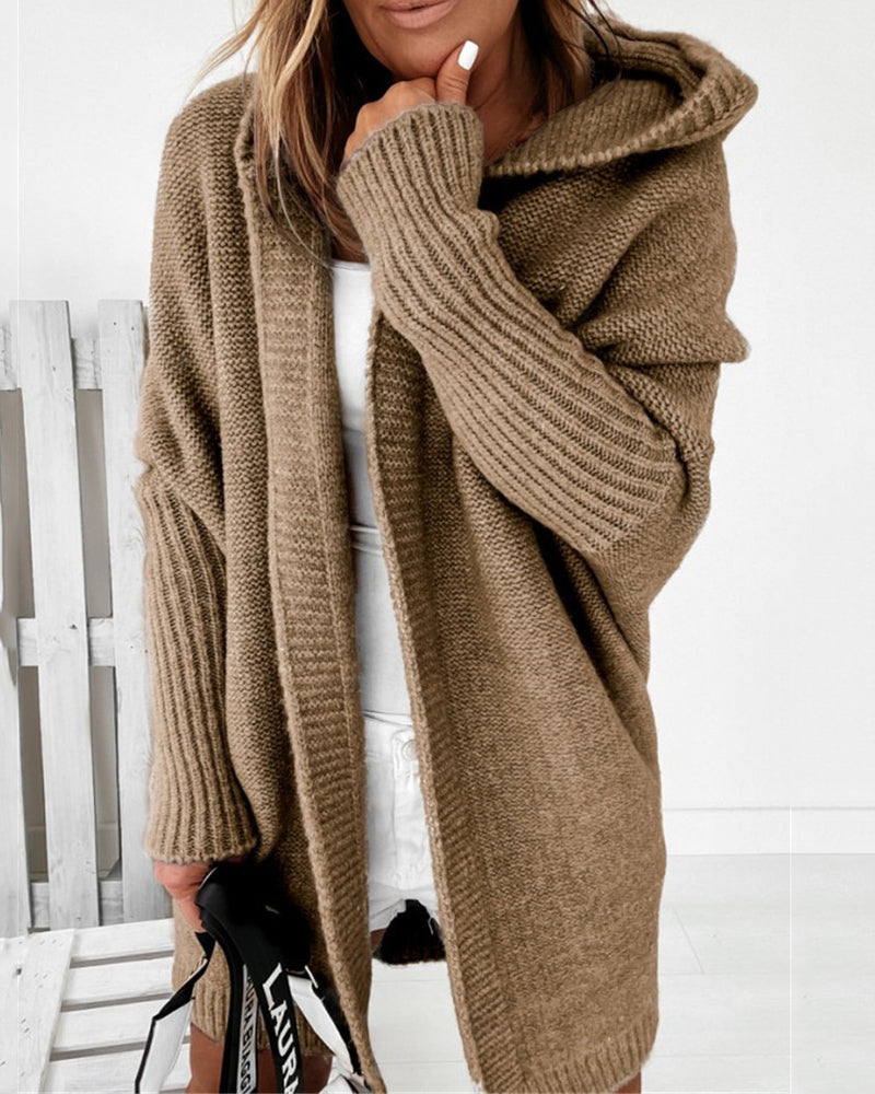 hooded batwing knit sweater with soft and loose fit back panel patchwork