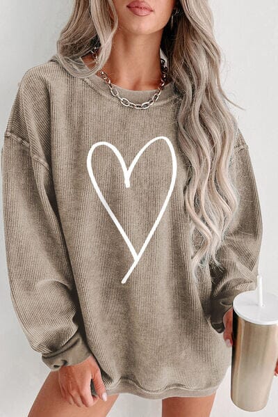 Heart Round Neck Dropped Shoulder Sweatshirt - Sydney So Sweet