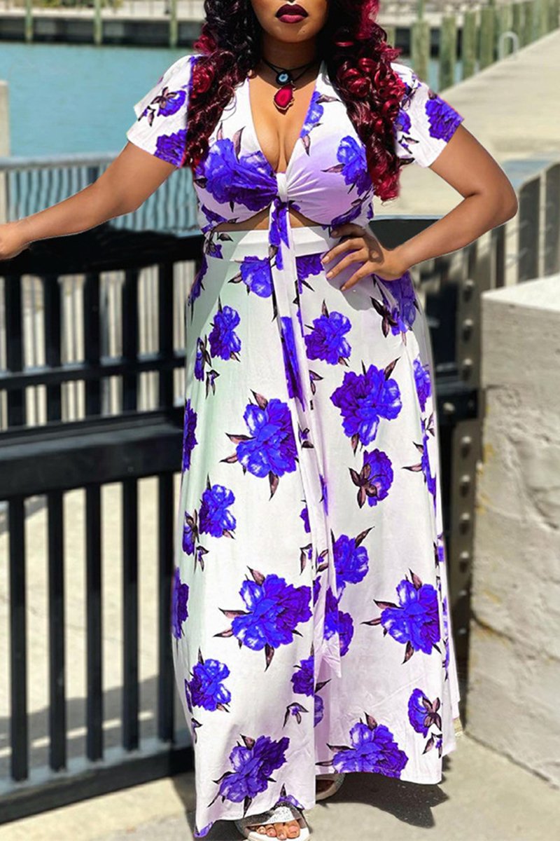 Rodress-freeshipping-flower-print-tie-up-plus-size-pierced-maxi-dress