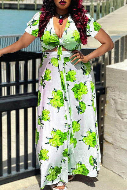 Rodress-freeshipping-flower-print-tie-up-plus-size-pierced-maxi-dress