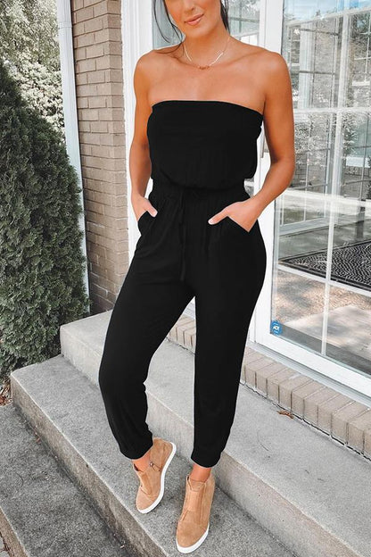 Lena® | Trägerloser Jumpsuit aus Baumwollmischung mit Taschen