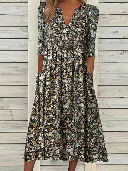 Ellis® | Lässiges florales kurzes Kleid mit V-Ausschnitt