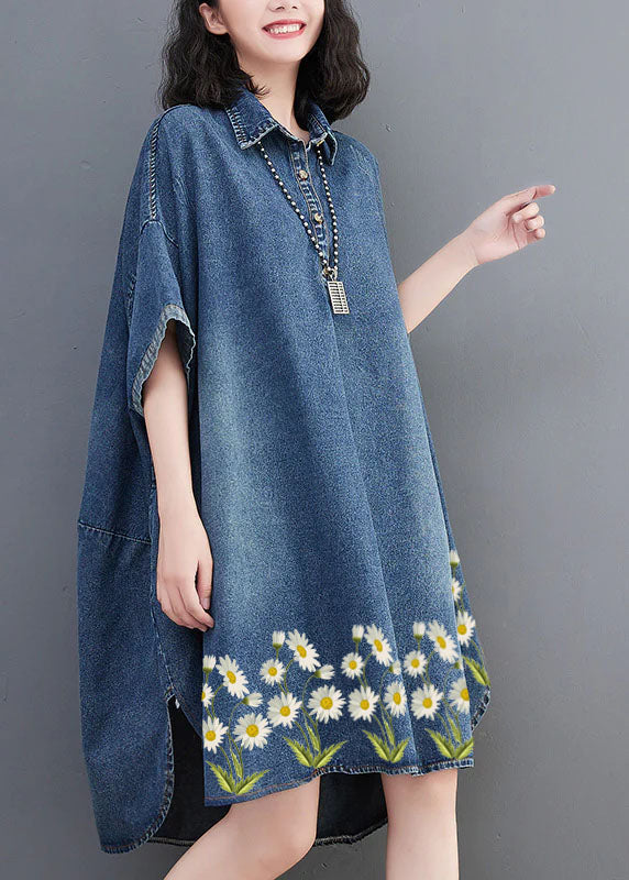 Carmina® | Loose Blue Button Side Open Maxi Denim Dress Summer