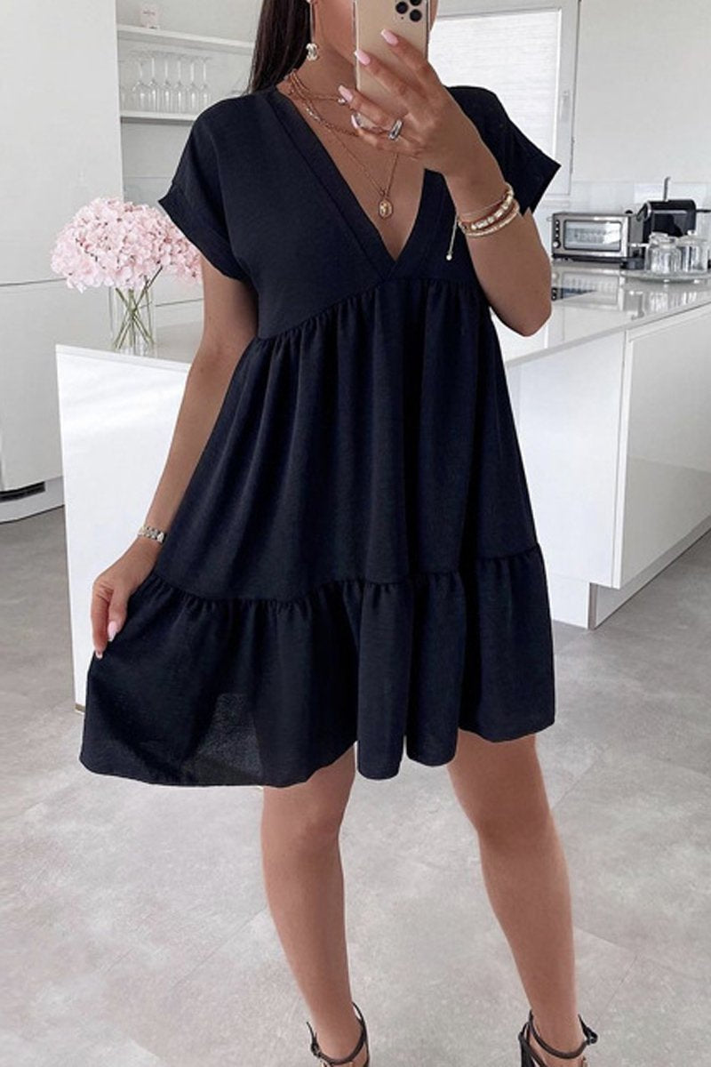 Rodress-freeshipping-deep-v-neck-loose-solid-color-mini-dress