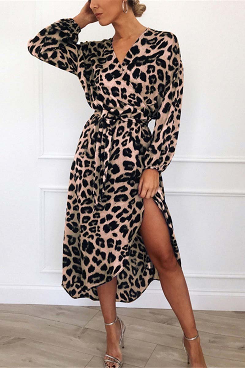 Faye| V-Ausschnitt Sexy Leopard Kleid