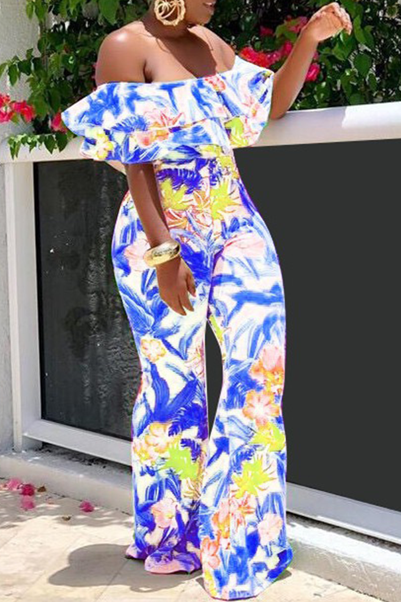 Sale-fashion-freeshipping-style-outfit-sexy-print-split-joint-off-the-shoulder-regular-jumpsuits