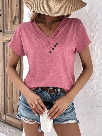 Bella® | Button Detail V Neck Tee