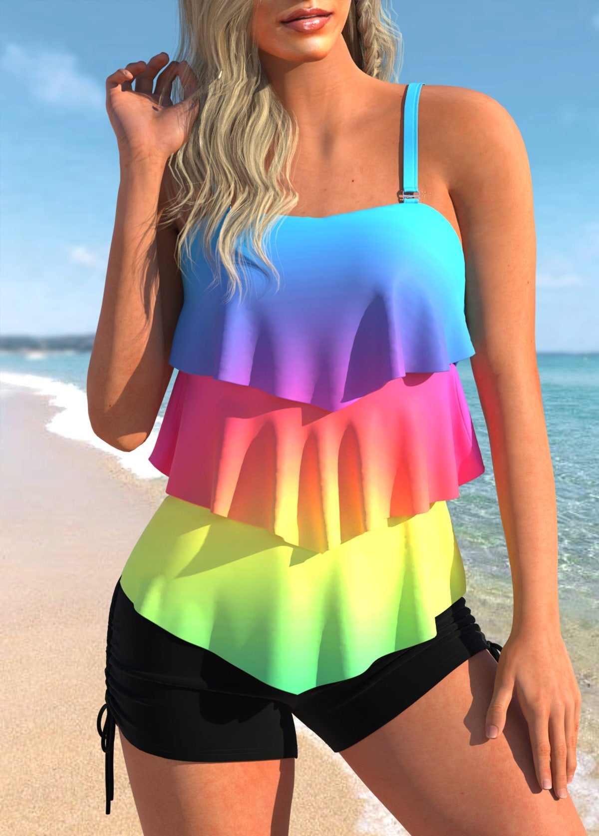 Shane® | Trendiger bedruckter Tankini mit mittlerer Taille und Patchwork