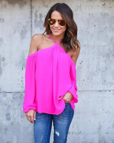 Halter Off-shoulder Long Sleeves Loose Street Chic Blouse - May Your Fashion - 3