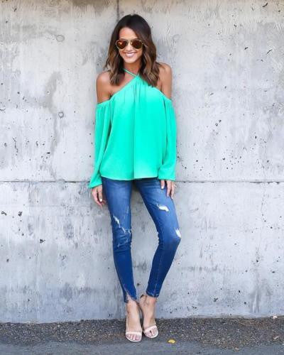 Halter Off-shoulder Long Sleeves Loose Street Chic Blouse - May Your Fashion - 5