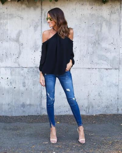 Halter Off-shoulder Long Sleeves Loose Street Chic Blouse - May Your Fashion - 6