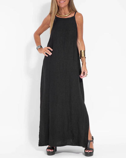 casual loose sleeveless spaghetti side split maxi dress