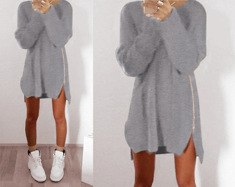 Leisure Loose Side Zipper Long Sweater Dress