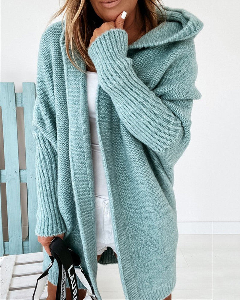 hooded batwing knit sweater with soft and loose fit back panel patchwork