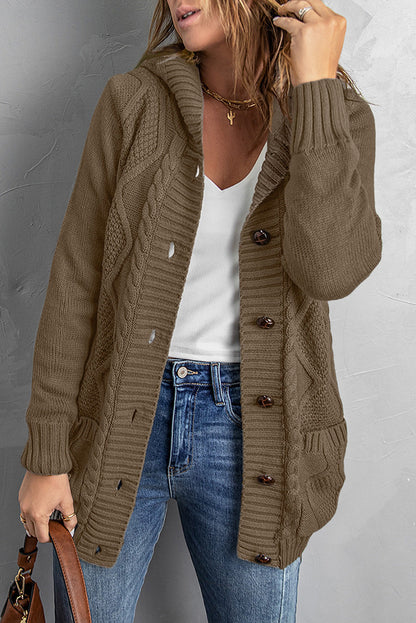 Button Front Hooded Cardigan with Pockets - BEYOND FASHION