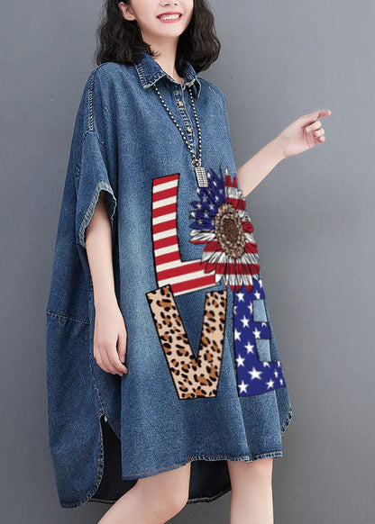 Carmina® | Loose Blue Button Side Open Maxi Denim Dress Summer