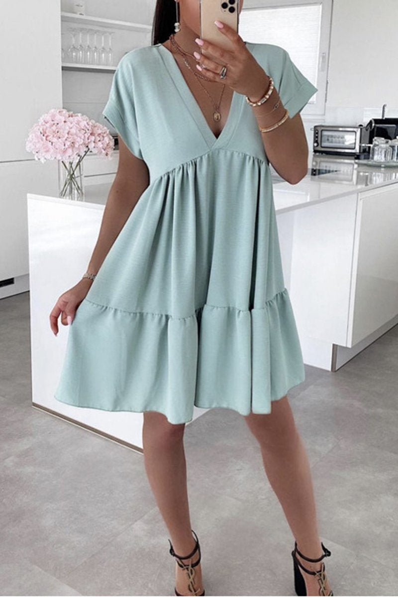 Rodress-freeshipping-deep-v-neck-loose-solid-color-mini-dress