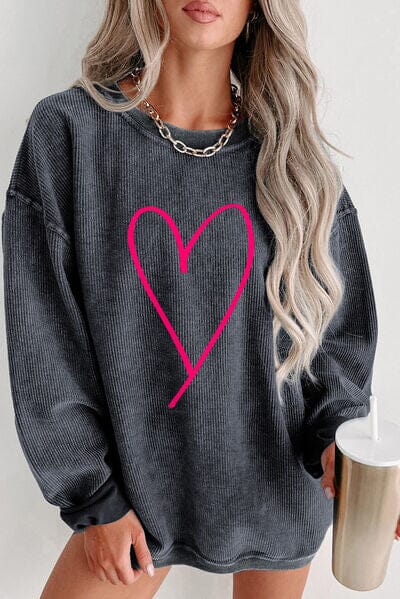 Heart Round Neck Dropped Shoulder Sweatshirt - Sydney So Sweet