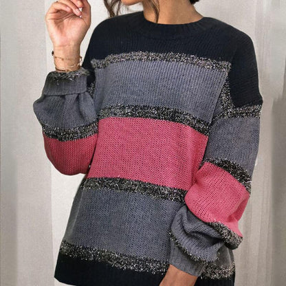 Lantern Sleeve Patchwork Sweater