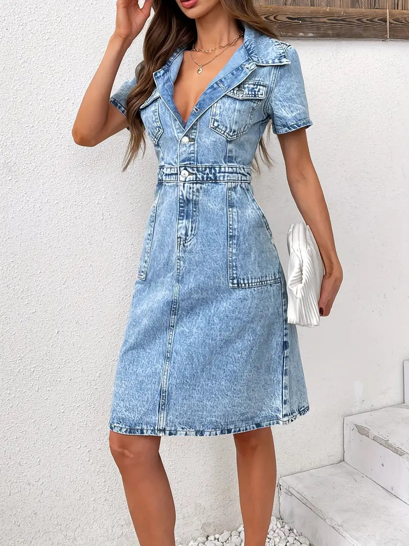 Alice® | Kurzärmeliges Denim-Kleid, blau gewaschen