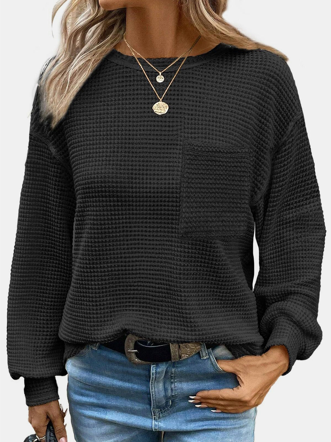 Round Neck Long Sleeve T-Shirt-Timber Brooke Boutique, Online Women's Fashion Boutique in Amarillo, Texas