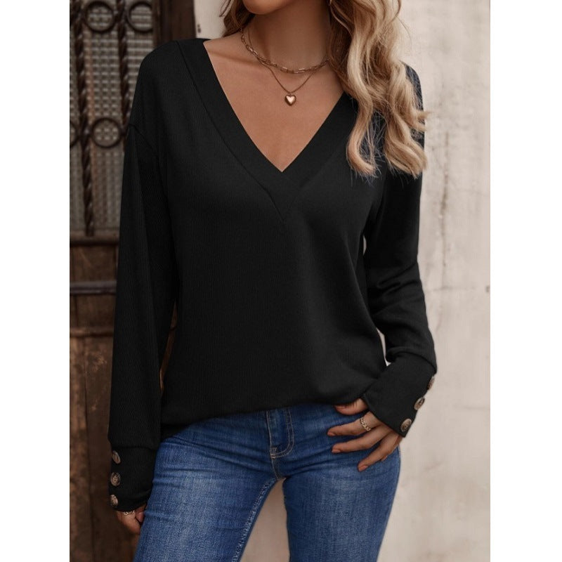 Women's V-Neck Long Sleeve Top in 8 Colors S-XXL - Wazzi's Wear