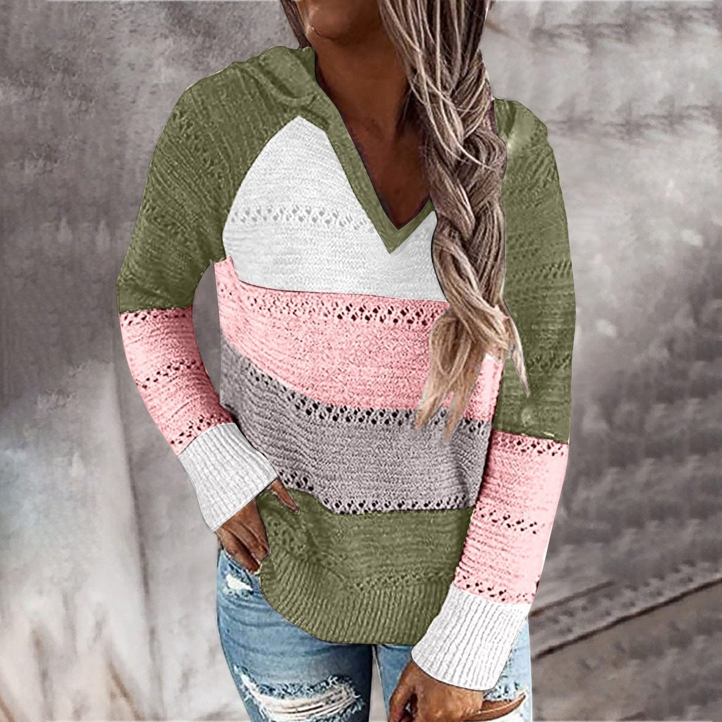 Striped Long Sleeve Hooded Sweater