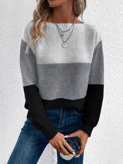 Women's Round Neck Long Sleeve Colorblock Sweater in 8 Colors S-XL