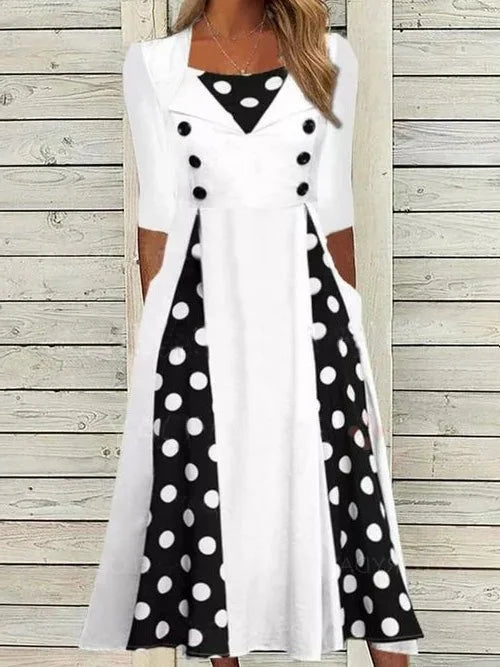 Zoey| Frauenkleider Polka Dot Pocket Kurzarmkleid