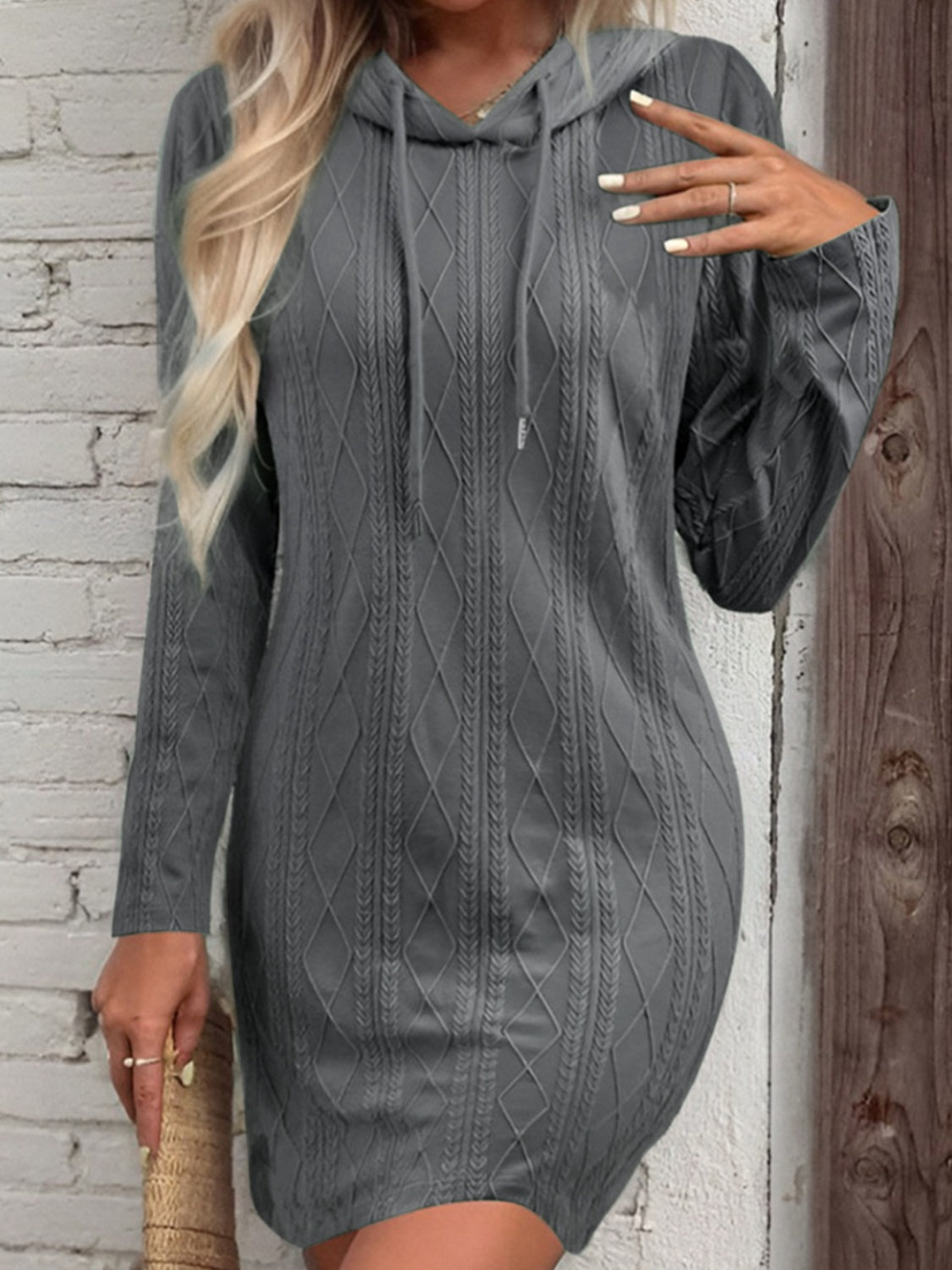 Drawstring Hooded Sweater Dress - NocturnalExpressions