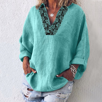 Shirt  | V-neck long sleeve shirt plus size women’s shirt | Green |  3XL| thecurvestory.myshopify.com