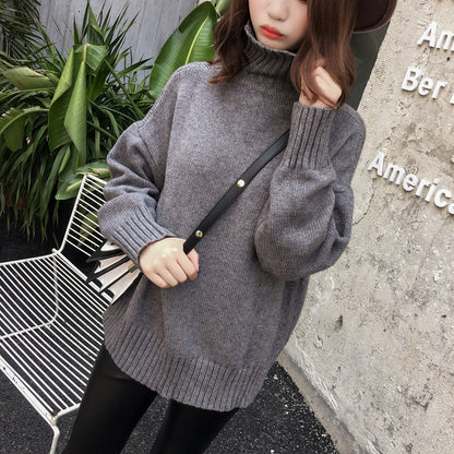 Solid Color Loose High Neck Knit Pullover Sweater