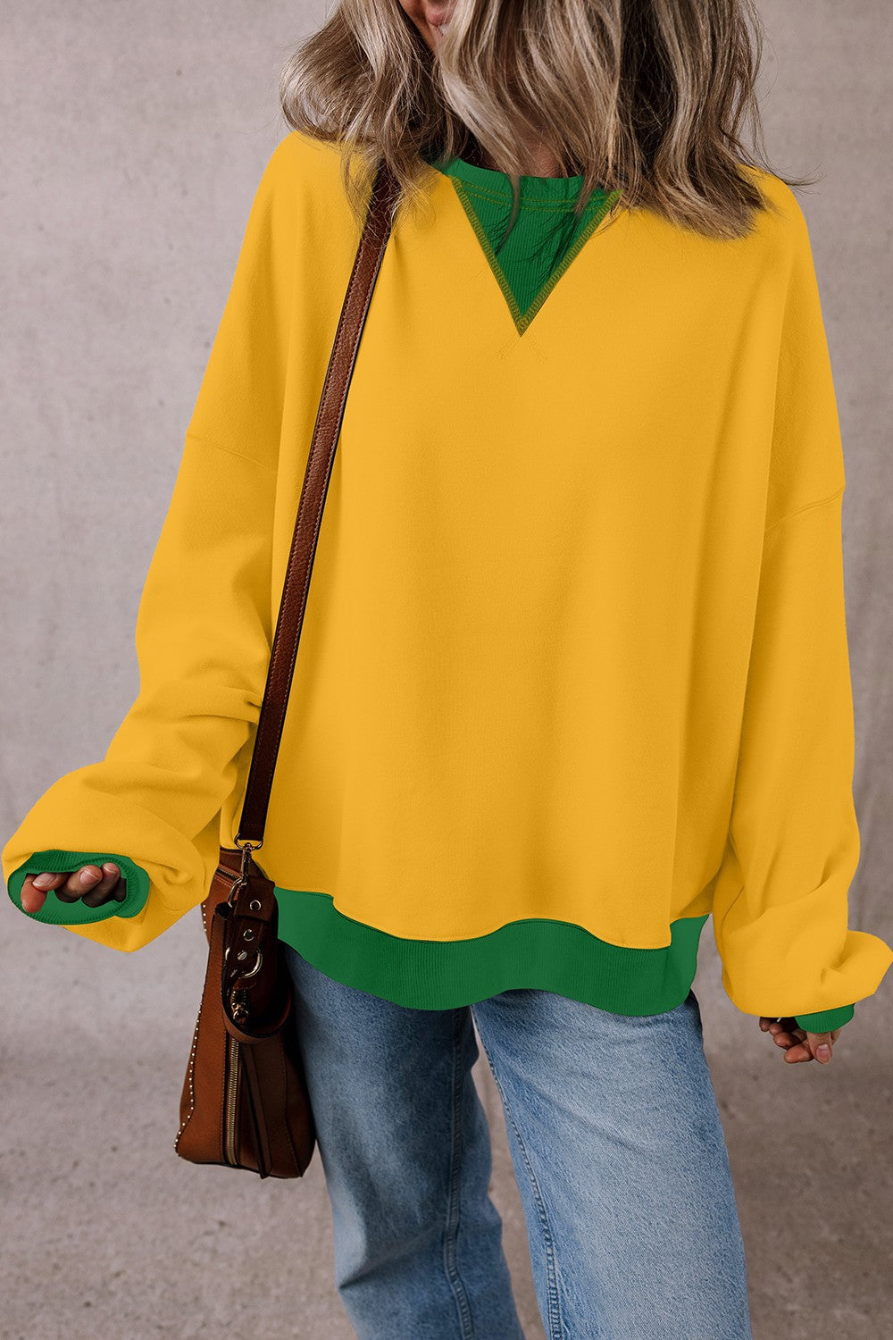 Contrast Round Neck Long Sleeve Sweatshirt - Sydney So Sweet