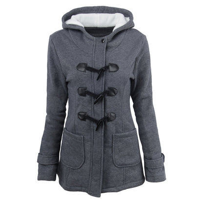 Button Pocket Long Warm Hooded Trench Coat - Meet Yours Fashion - 2