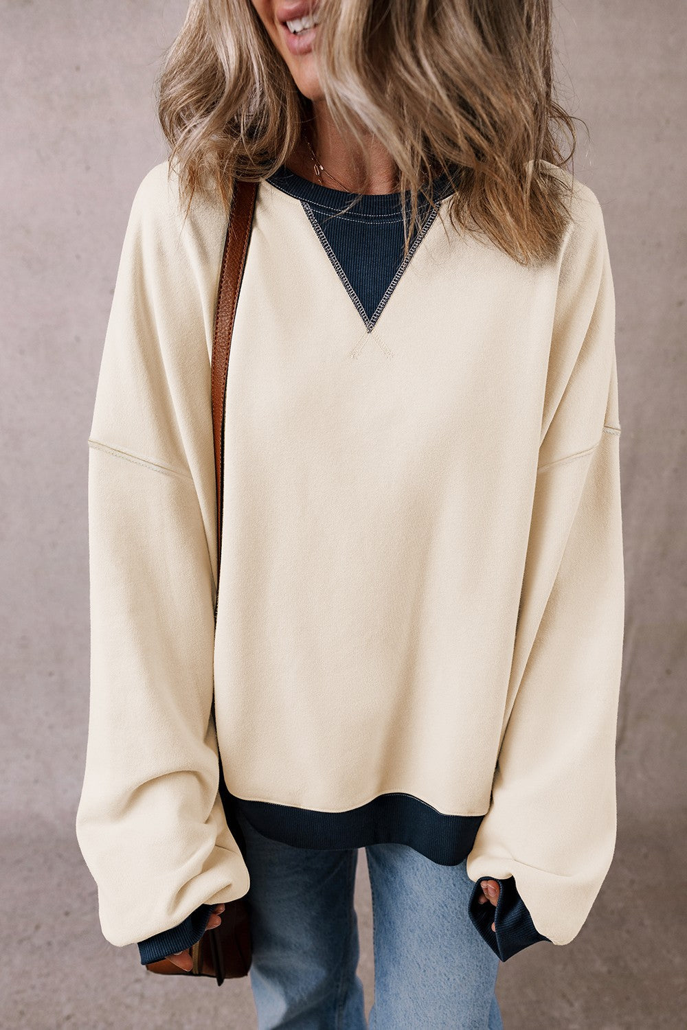 Contrast Round Neck Long Sleeve Sweatshirt - Sydney So Sweet