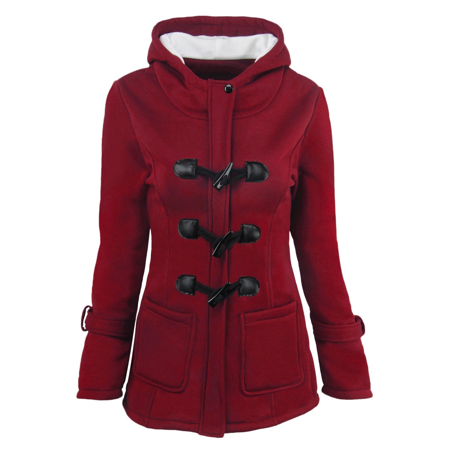 Button Pocket Long Warm Hooded Trench Coat - Meet Yours Fashion - 3