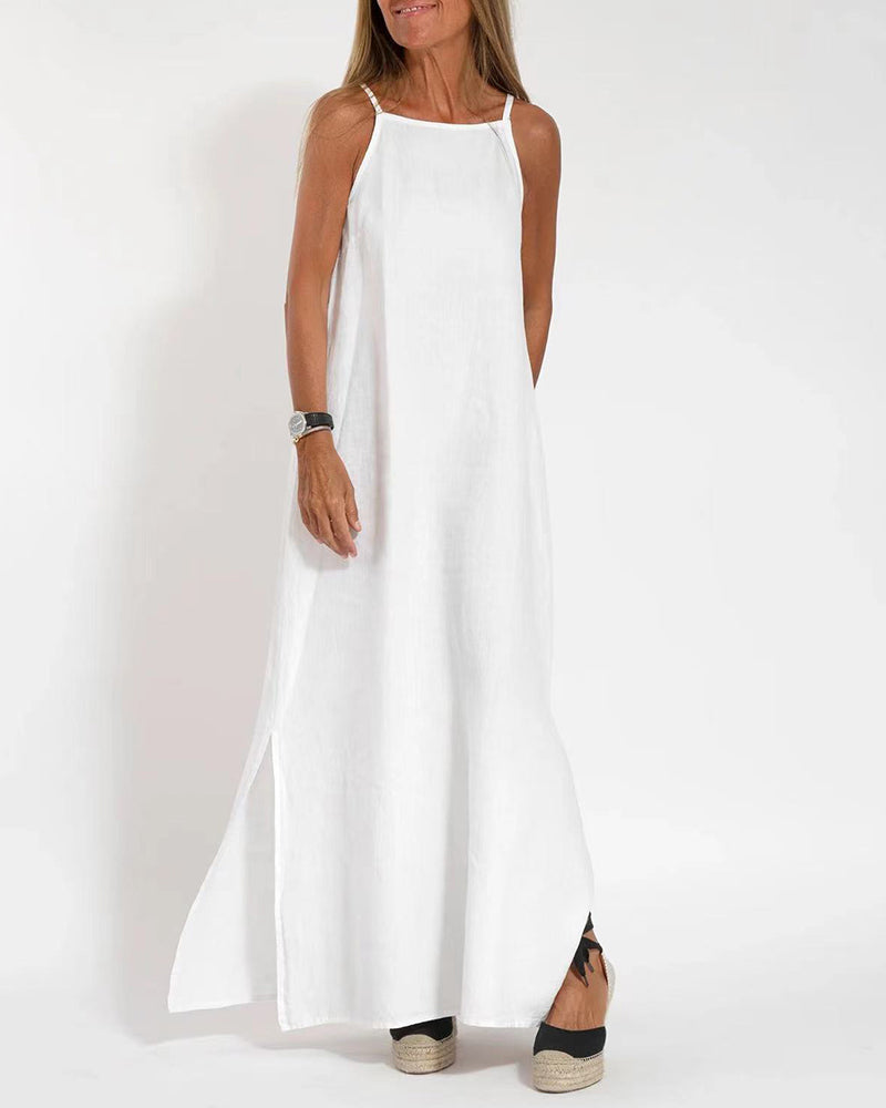 casual loose sleeveless spaghetti side split maxi dress