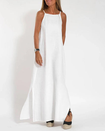 casual loose sleeveless spaghetti side split maxi dress