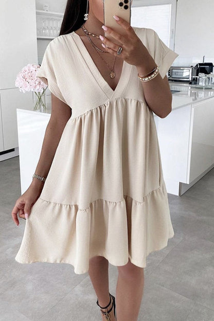 Rodress-freeshipping-deep-v-neck-loose-solid-color-mini-dress