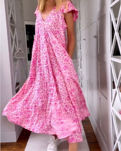 Élodie Lavin® | Langes bedrucktes Kleid mit V-Ausschnitt