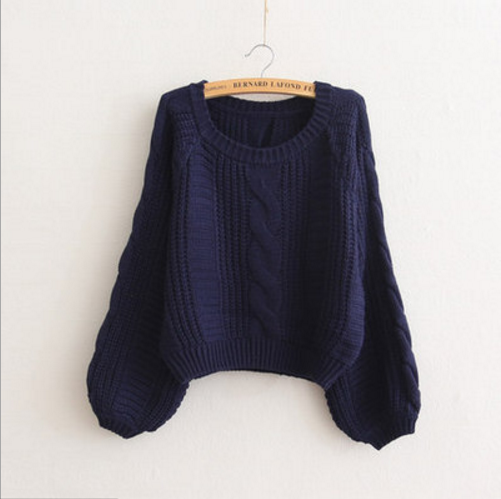 Cable Sleeve Coarse Yam Pure Color Pullover Sweater - May Your Fashion - 9