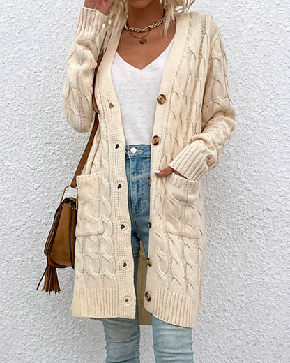 long sleeve loose long knit sweater casual single breasted knitwear outerwear