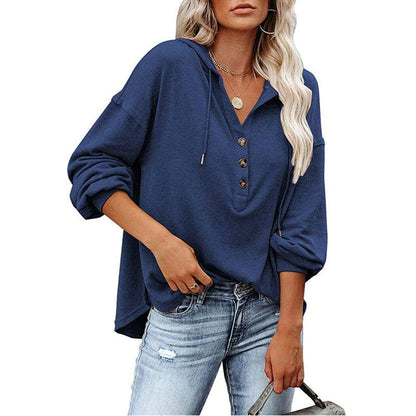 Women’s V-Neck Hooded Long Sleeve Shirt