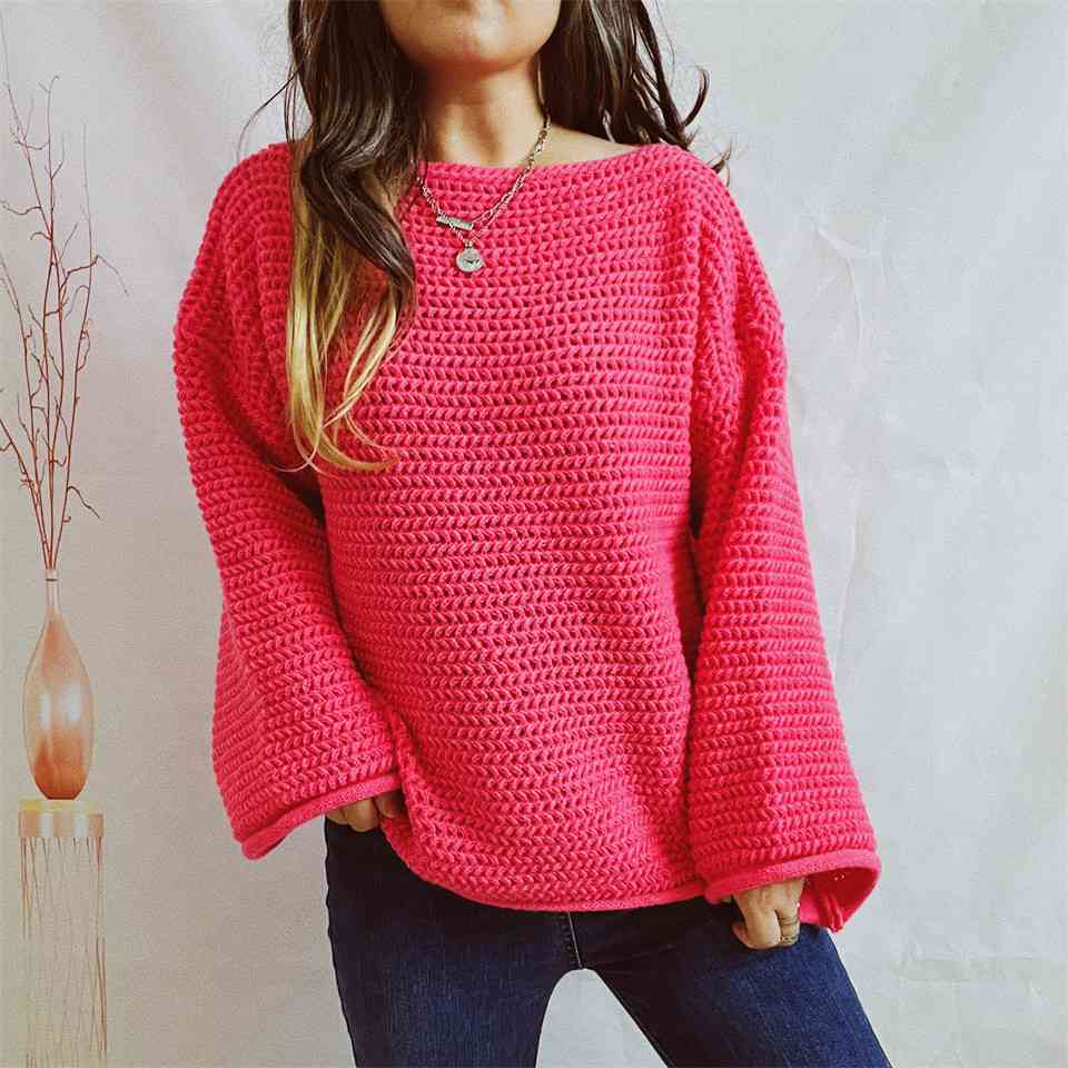 Ruby Openwork Boat Neck Long Sleeve Sweater