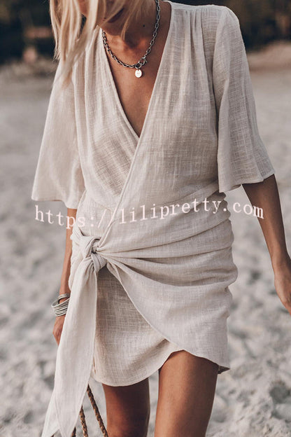 Fannie® | Cotton Linen Blend Knotted Wrap Mini Dress