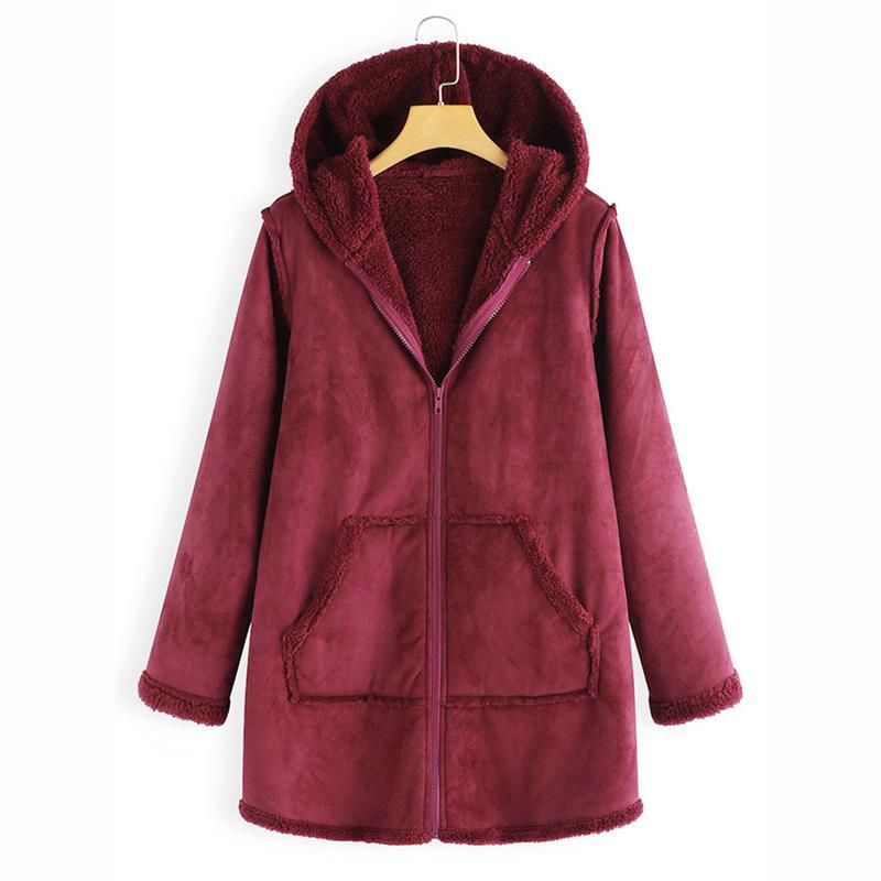 Women’s Plush Hooded Coat with Pockets in 2 Colors M-5XL - Wazzi's Wear