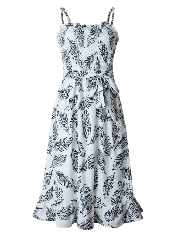 Vivienne® | Lässig Rückenfrei Boho Blätter Print Strand Ärmelloses Kleid