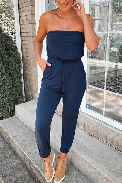 Lena® | Trägerloser Jumpsuit aus Baumwollmischung mit Taschen